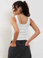 Women's Ribbed Crop Top with Lace Straps Stylish Tank