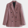 Women's Classic Check Blazer Double Breasted Stylish Jacket
