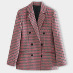 Women's Classic Check Blazer Double Breasted Stylish Jacket