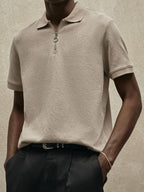 Men's Comfortable Knitted Polo Shirt Short Zip Collar