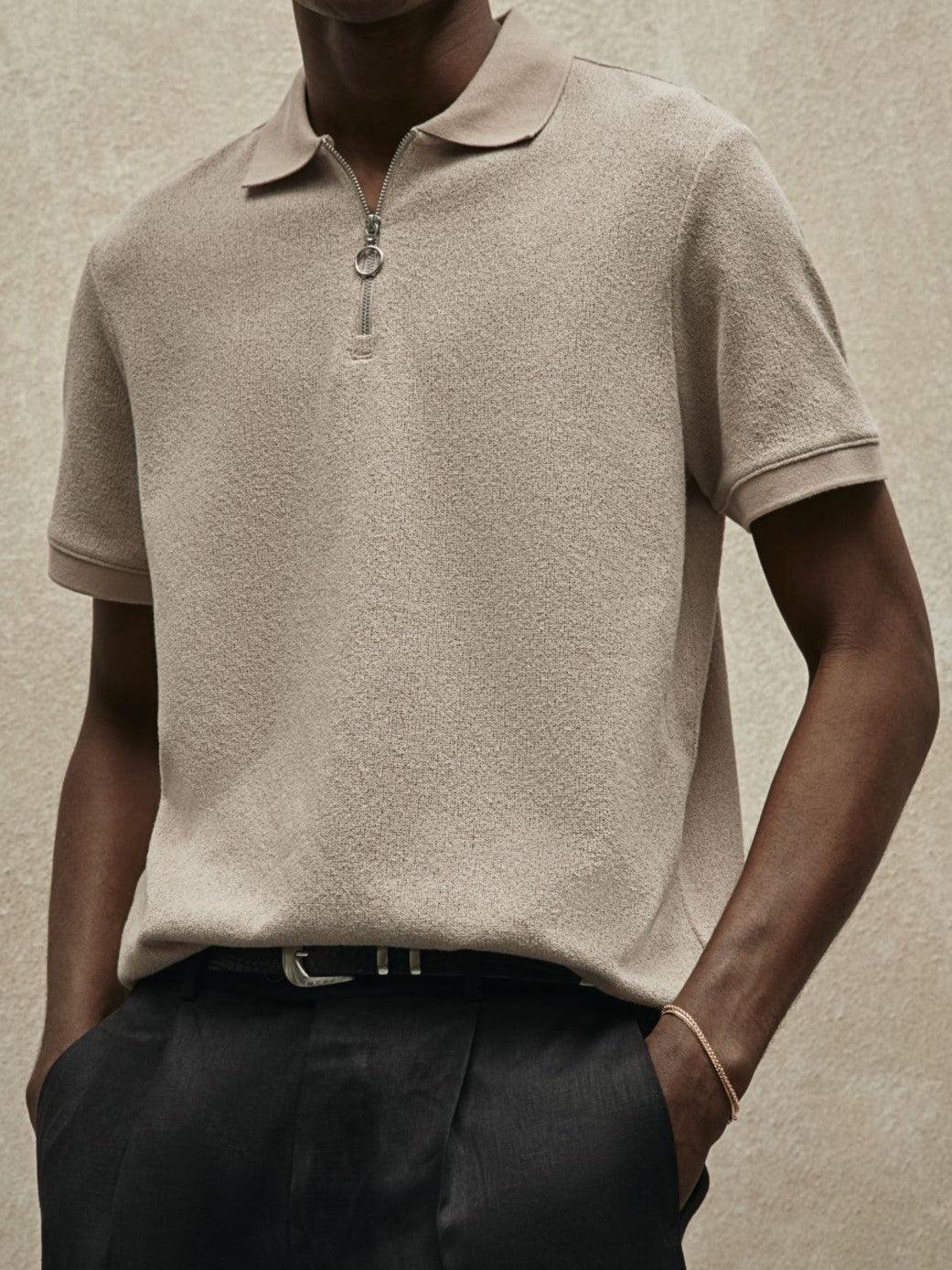 Men's Comfortable Knitted Polo Shirt Short Zip Collar