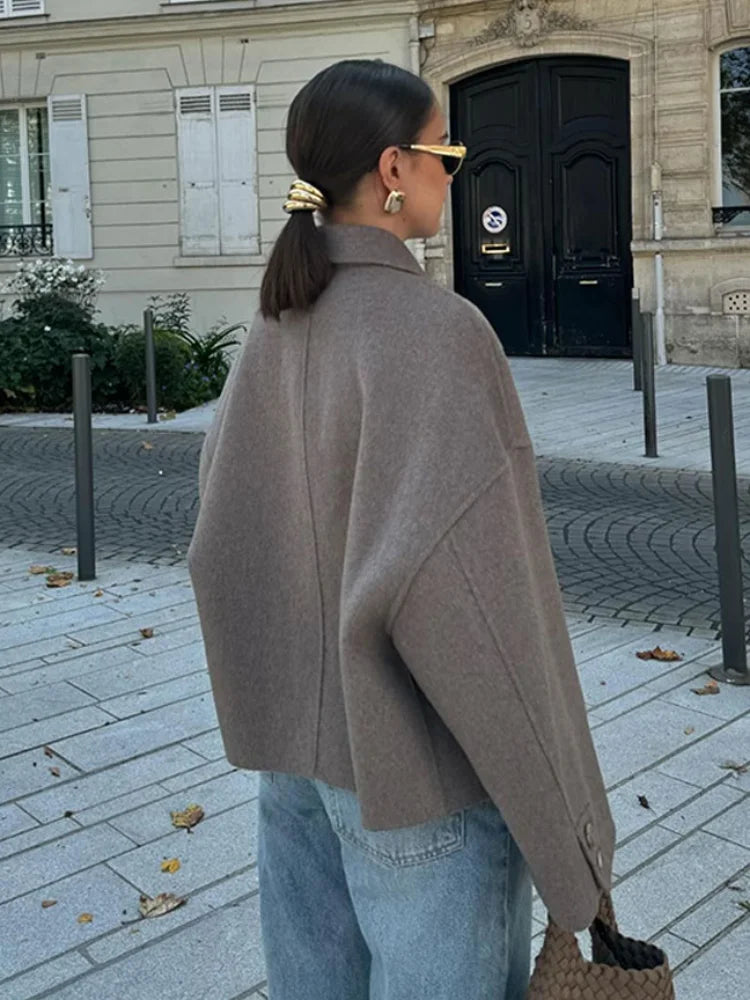 Women's Stylish Wool Blend Over Coat Elegant Lightweight Jacket