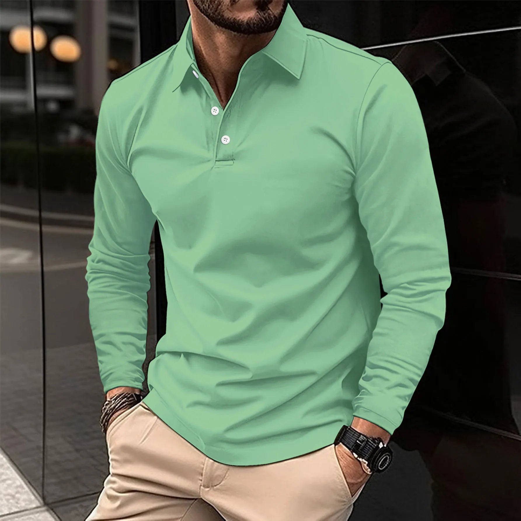 Men's Long Sleeve Polo Premium Comfort Versatile Style