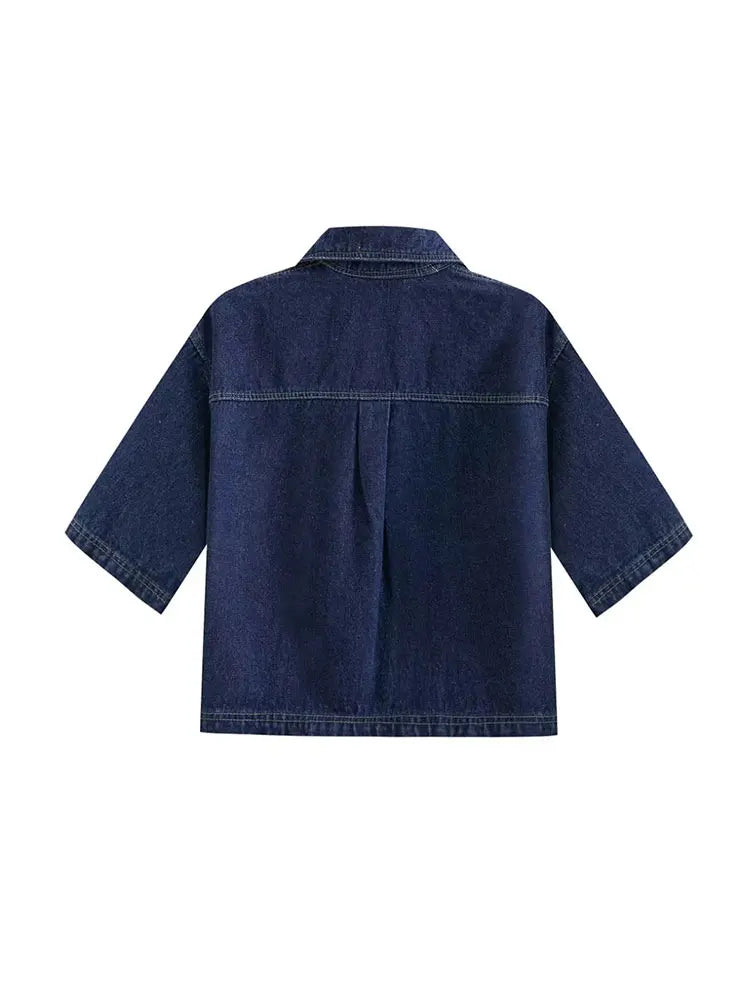 Women's Denim Set Casual Short Sleeve Jacket Mini Skirt