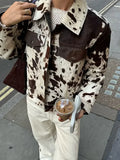Women's Vintage Cow Print Jacket Unique Trendy Outerwear