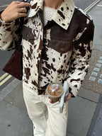 Women's Vintage Cow Print Jacket Unique Trendy Outerwear