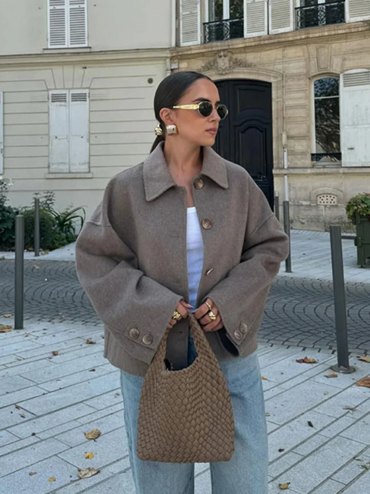 Women's Stylish Wool Blend Over Coat Elegant Lightweight Jacket
