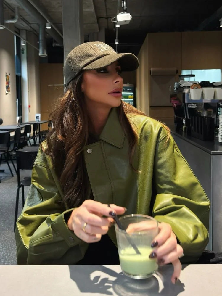 Women's Vegan Leather Jacket Comfortable Streetwear Outerwear