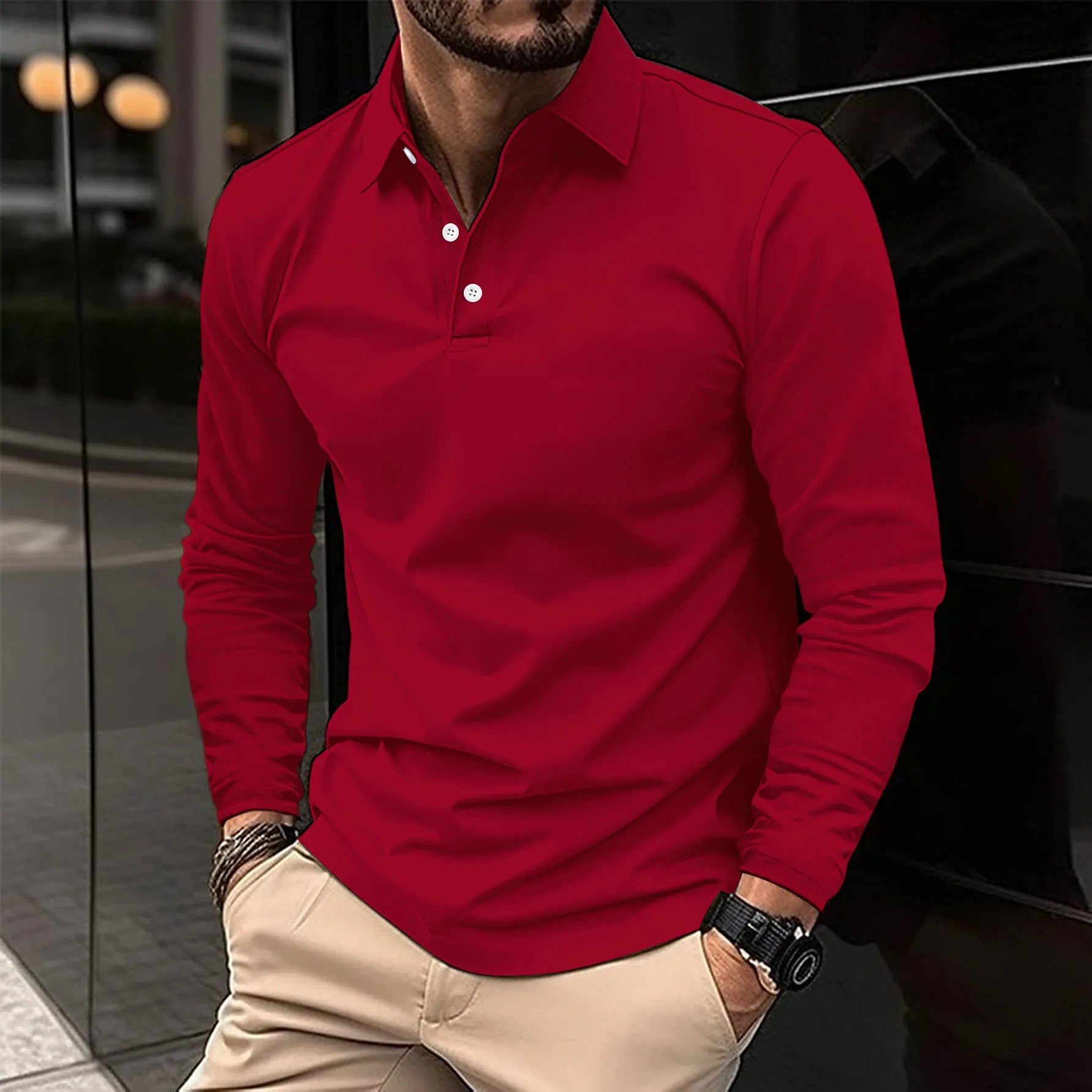 Men's Long Sleeve Polo Premium Comfort Versatile Style