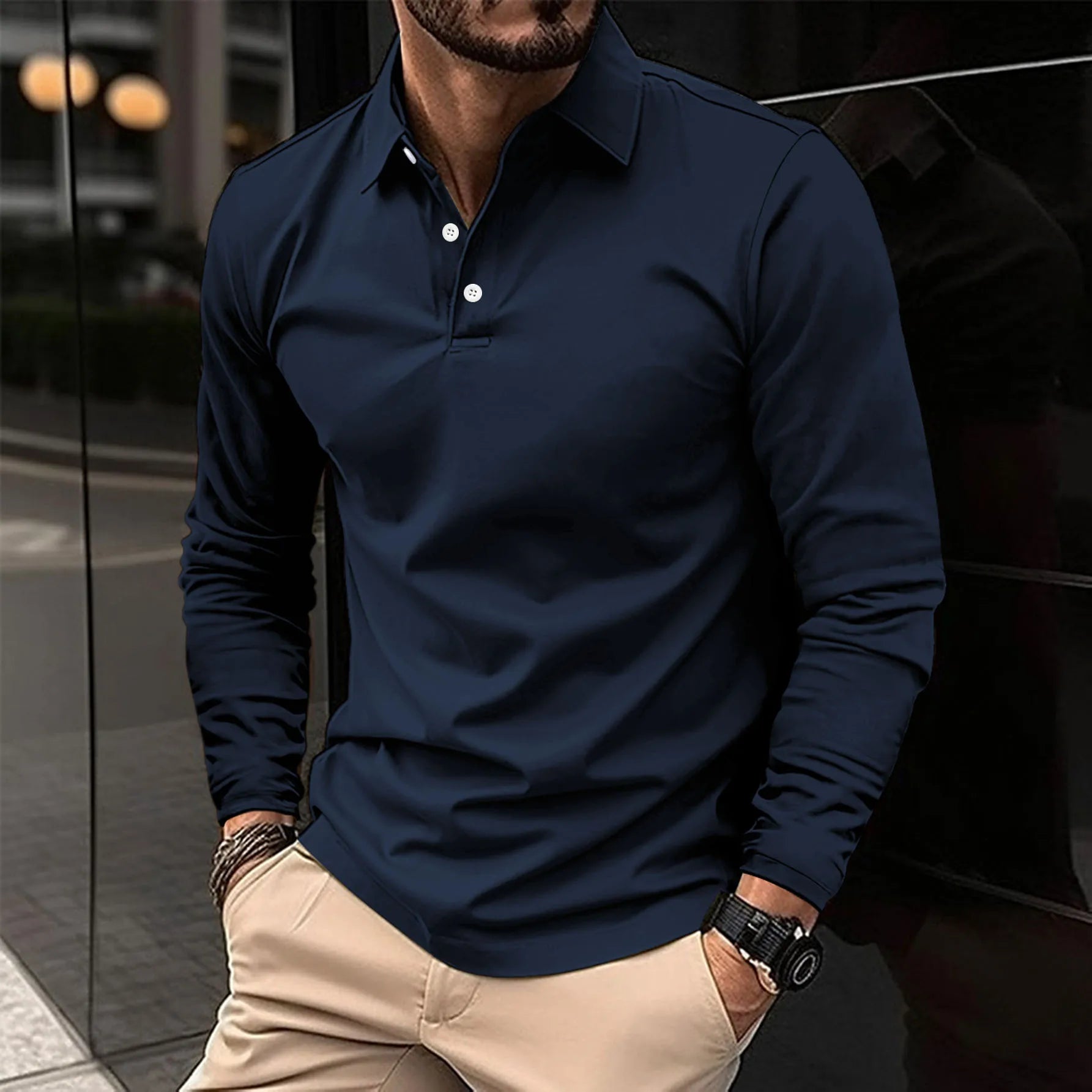 Men's Long Sleeve Polo Premium Comfort Versatile Style
