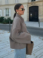 Women's Stylish Wool Blend Over Coat Elegant Lightweight Jacket