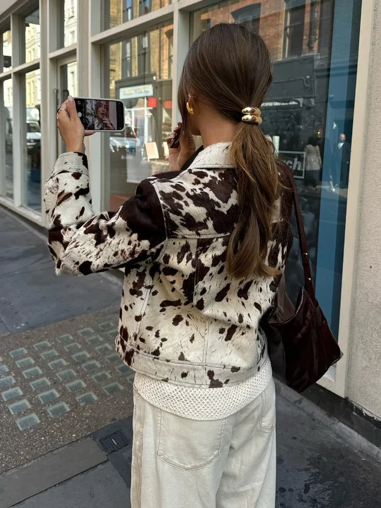 Women's Vintage Cow Print Jacket Unique Trendy Outerwear