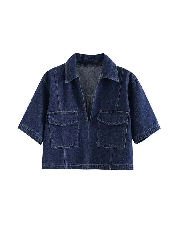 Women's Denim Set Casual Short Sleeve Jacket Mini Skirt