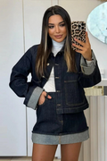 Women'S Cropped Denim Jacket High-Waist Mini Skirt Set