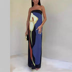 Women'S Luxe Strapless Maxi Dress Elegant Print Evening Gown