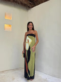 Women'S Luxe Strapless Maxi Dress Elegant Print Evening Gown