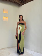 Women'S Luxe Strapless Maxi Dress Elegant Print Evening Gown