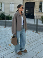 Women's Stylish Wool Blend Over Coat Elegant Lightweight Jacket