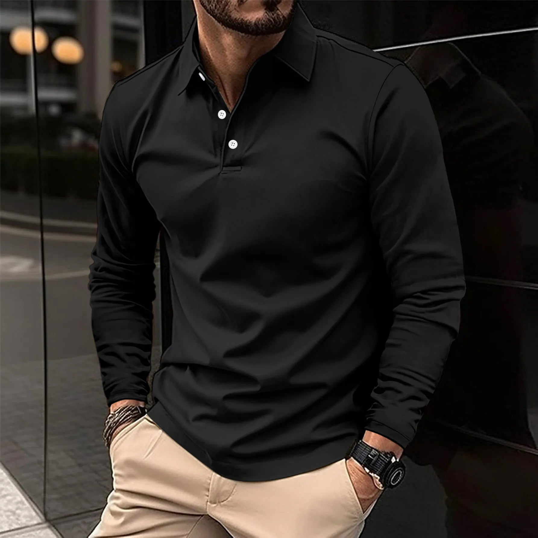 Men's Long Sleeve Polo Premium Comfort Versatile Style