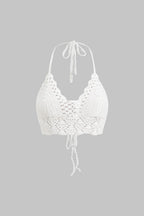 Women's Hand Crocheted Boho Crop Beachwear Top Halter Adjustable Fit