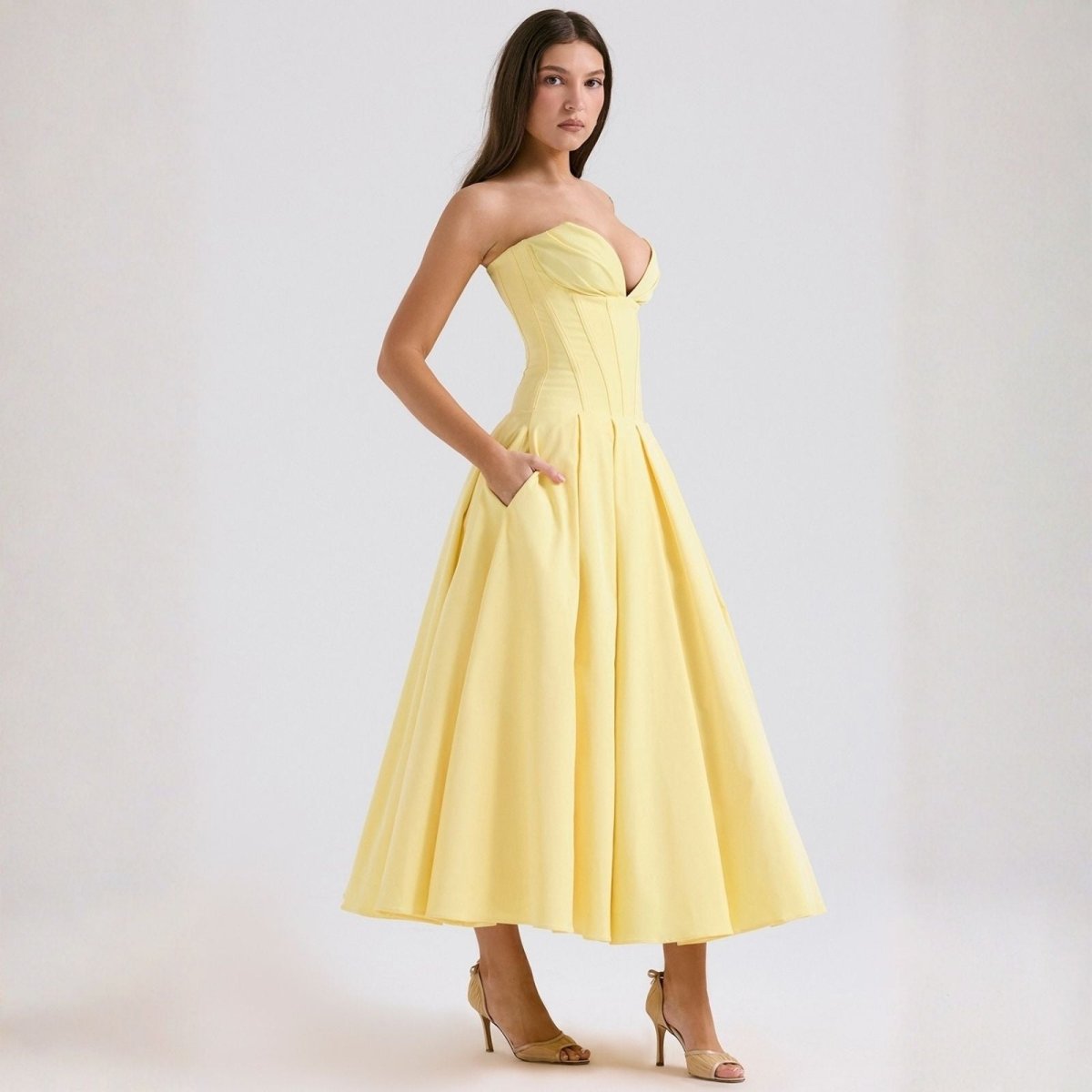 Women’s Corset Midi Dress Elegant Pleated Fit