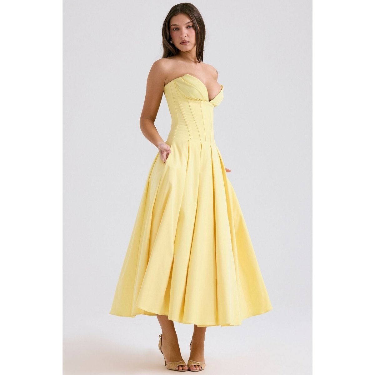 Women’s Corset Midi Dress Elegant Pleated Fit