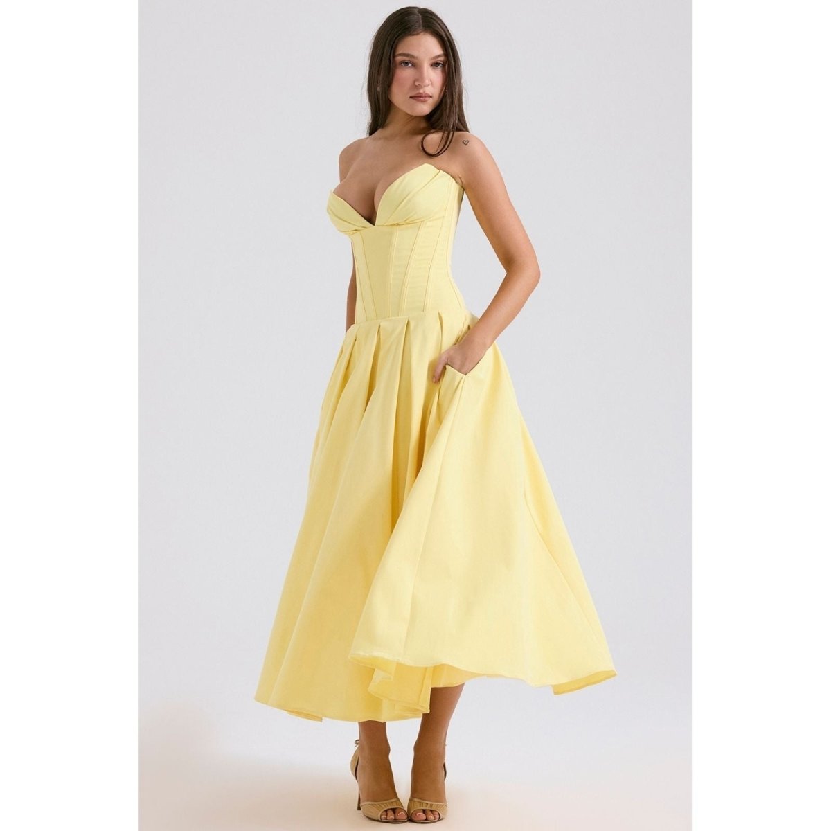 Women’s Corset Midi Dress Elegant Pleated Fit