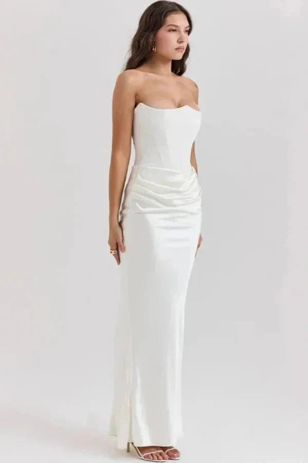 Women's Satin Corset Maxi Dress Elegant Formal Evening Gown