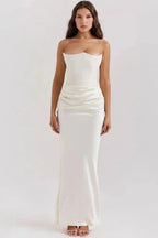 Women's Satin Corset Maxi Dress Elegant Formal Evening Gown