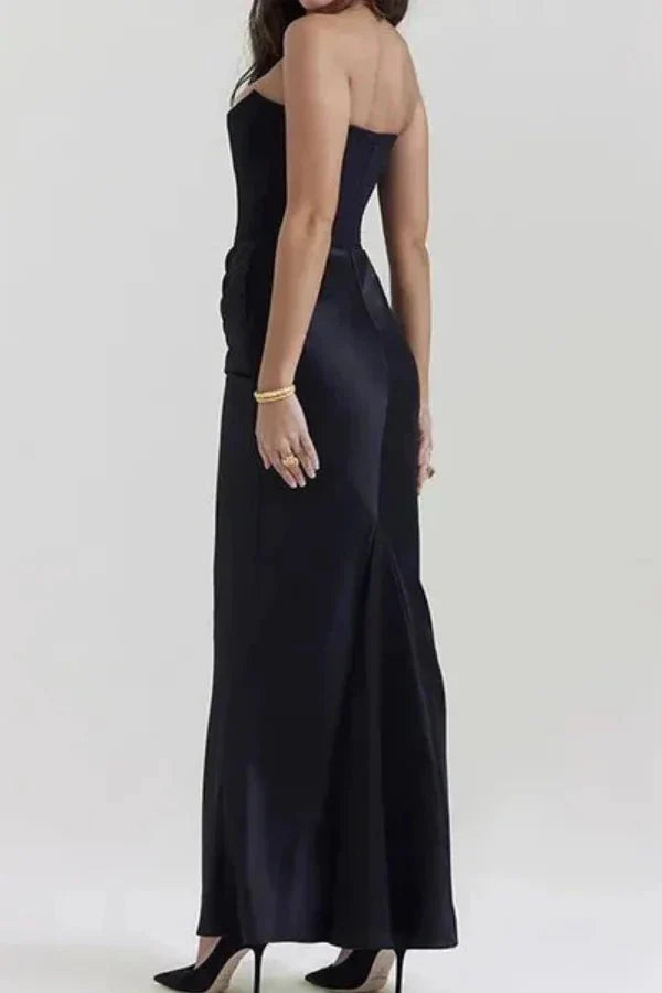 Women's Satin Corset Maxi Dress Elegant Formal Evening Gown