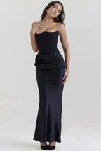Women's Satin Corset Maxi Dress Elegant Formal Evening Gown