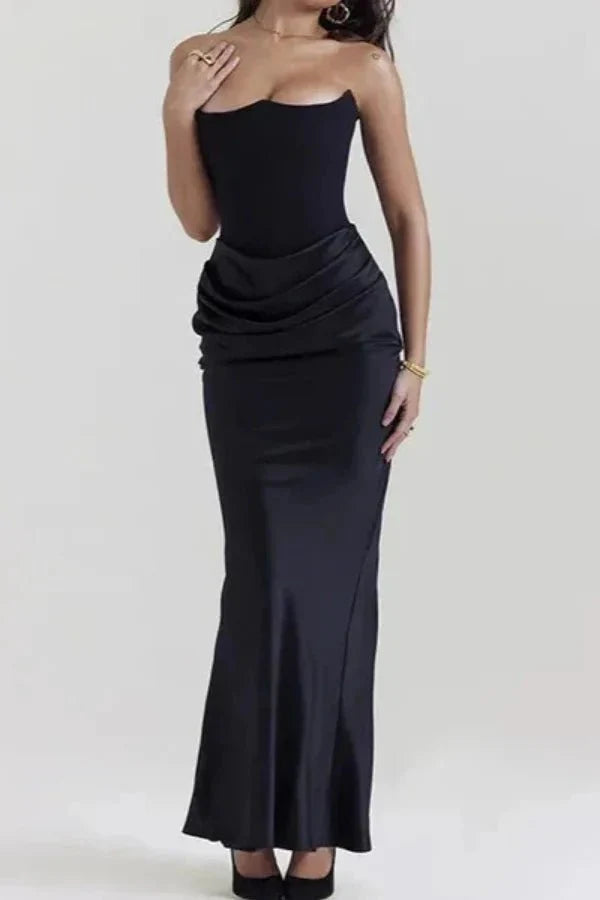 Women's Satin Corset Maxi Dress Elegant Formal Evening Gown