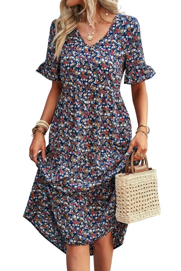 Women's Floral Midi Dress Lightweight Elegant Summer Fit