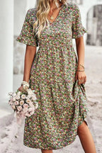 Women's Floral Midi Dress Lightweight Elegant Summer Fit