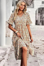 Women's Floral Midi Dress Lightweight Elegant Summer Fit