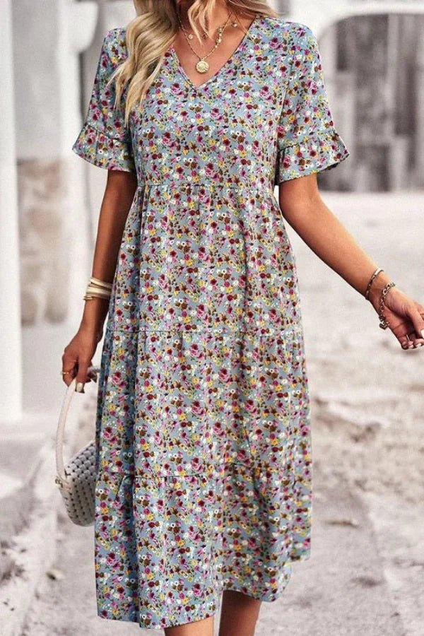 Women's Floral Midi Dress Lightweight Elegant Summer Fit