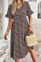 Women's Floral Midi Dress Lightweight Elegant Summer Fit