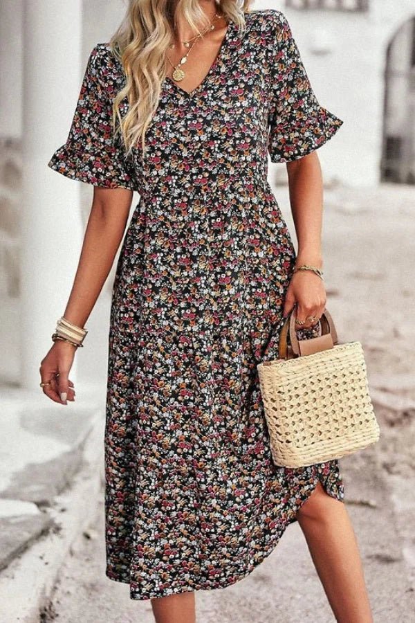 Women's Floral Midi Dress Lightweight Elegant Summer Fit