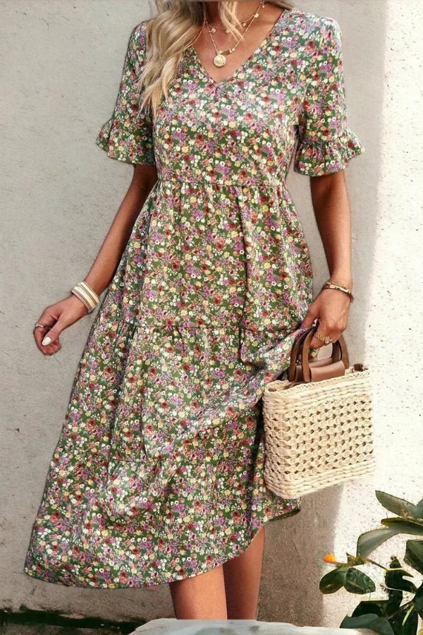 Women's Floral Midi Dress Lightweight Elegant Summer Fit