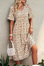 Women's Floral Midi Dress Lightweight Elegant Summer Fit