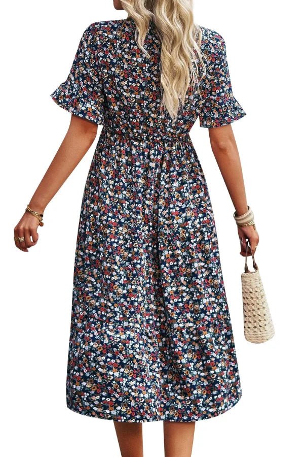 Women's Floral Midi Dress Lightweight Elegant Summer Fit