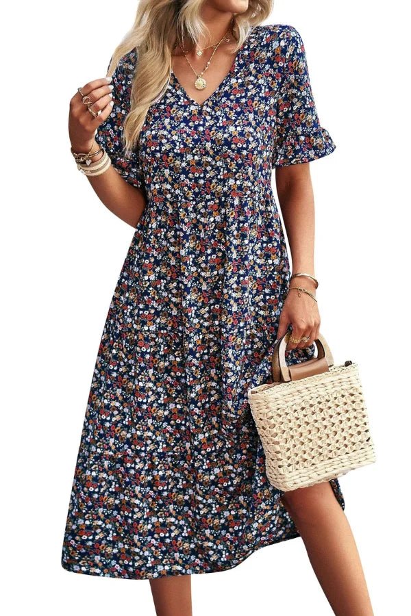 Women's Floral Midi Dress Lightweight Elegant Summer Fit