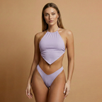 Women's Ribbed Two-Piece Bikini Set Halter Neck Swimwear