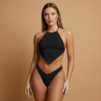 Women's Ribbed Two-Piece Bikini Set Halter Neck Swimwear