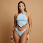 Women's Ribbed Two-Piece Bikini Set Halter Neck Swimwear