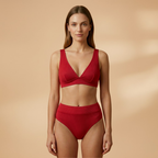 Women's Ribbed Bikini Set Wide Straps High-Cut Briefs