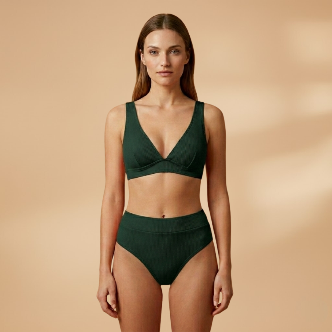 Women's Ribbed Bikini Set Wide Straps High-Cut Briefs