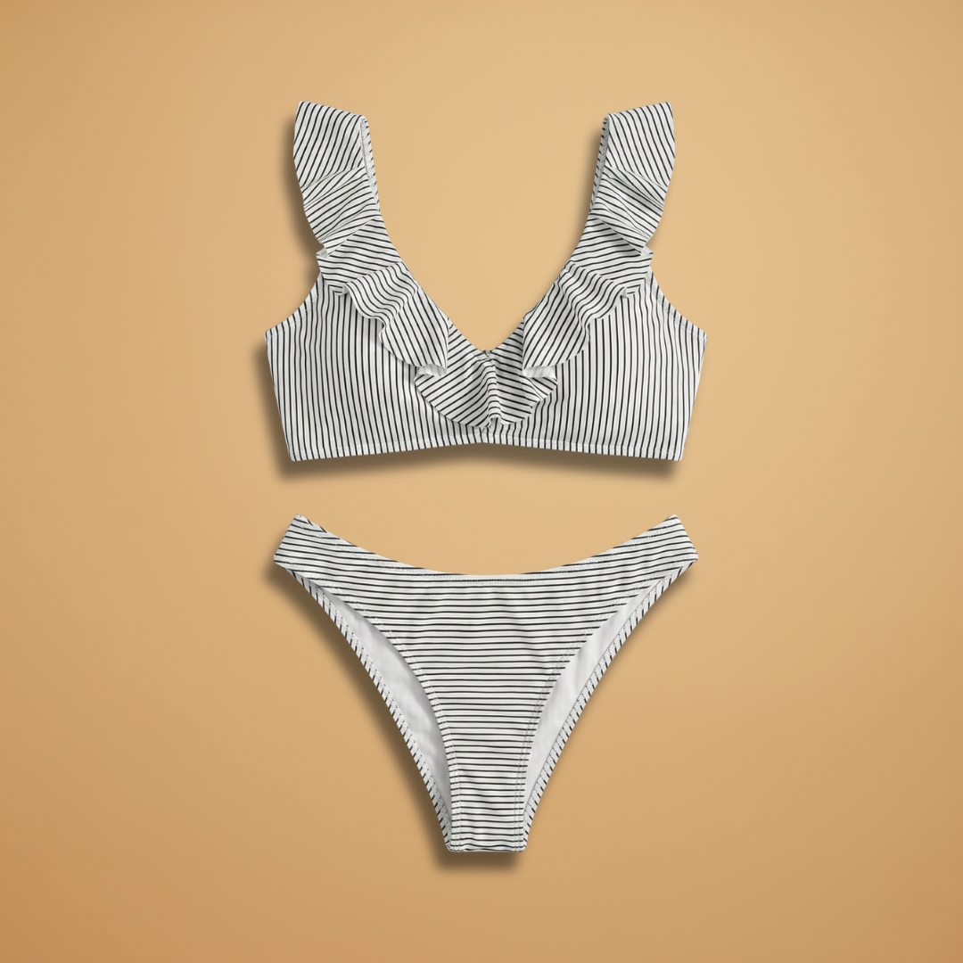 Women's Striped Ruffle Bikini Set Adjustable Swimwear
