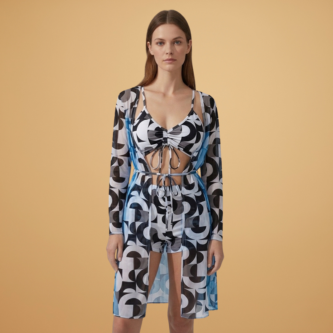 Women's V-Neck Bikini Set Tie-Dye Cover-Up Swimwear