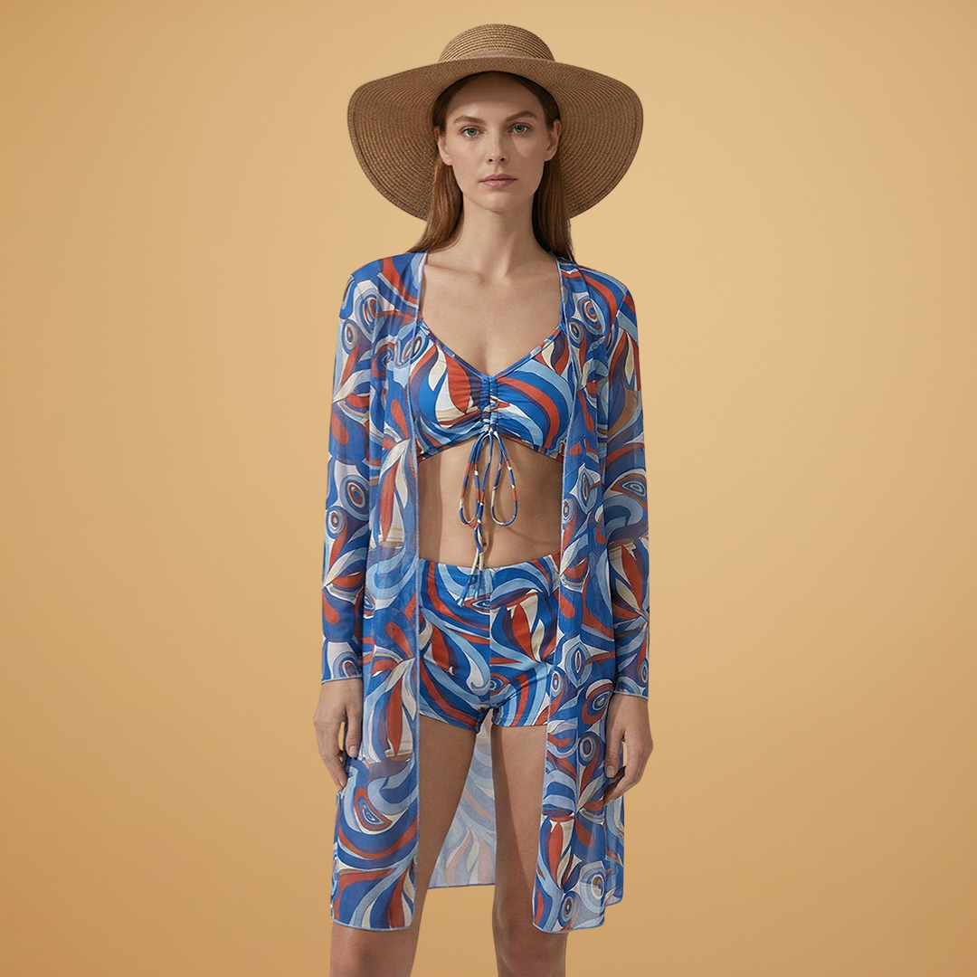 Women's V-Neck Bikini Set Tie-Dye Cover-Up Swimwear